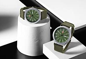 Gosasa Unisex Military Watches Sport Textile Nylon Strap Luminous Fashion Watch Analog Display Quartz Waterproof Casual Wristwatch (Green 2)