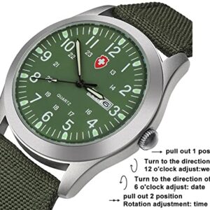 Gosasa Unisex Military Watches Sport Textile Nylon Strap Luminous Fashion Watch Analog Display Quartz Waterproof Casual Wristwatch (Green 2)