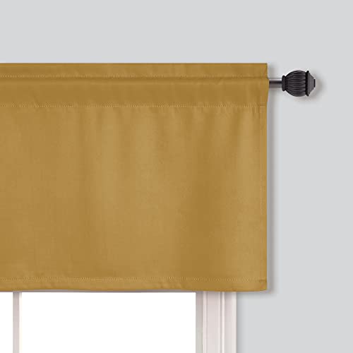 Mrs.Naturall Gold Yellow Window Valances 16 Inch Length for Kitchen Living Room Bedroom 2 Pack Rod Pocket Light Blocking Thermal Insulated Blackout Valance for Basement Bathroom Small Windows