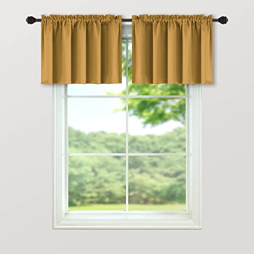 Mrs.Naturall Gold Yellow Window Valances 16 Inch Length for Kitchen Living Room Bedroom 2 Pack Rod Pocket Light Blocking Thermal Insulated Blackout Valance for Basement Bathroom Small Windows