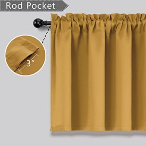 Mrs.Naturall Gold Yellow Window Valances 16 Inch Length for Kitchen Living Room Bedroom 2 Pack Rod Pocket Light Blocking Thermal Insulated Blackout Valance for Basement Bathroom Small Windows