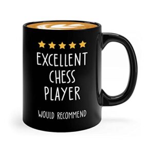 funny review coffee mug 11oz black - excellent chess player would recommend - coworker rating work bestie sport chess player smart sports nerd geek