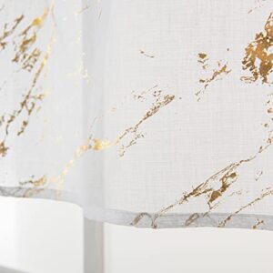 Sutuo Home Marble White Sheer Valance Curtains 18 Inch Length 1 Panel, Gold Foil Print Metallic Bronzing, Privacy Window Treatment Decor Abstract Short Drape Pair for Kitchen 52" W x 18" L