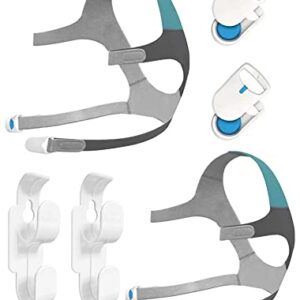 Headgear Replacement 2Packs Compatible with AirFit/AirTouch F20 Full-face Mask, 2Packs Elasticity Premium Nylon Soft Headgears+2Pairs Features Magnetic Clips+2Pieces Hose Hanger