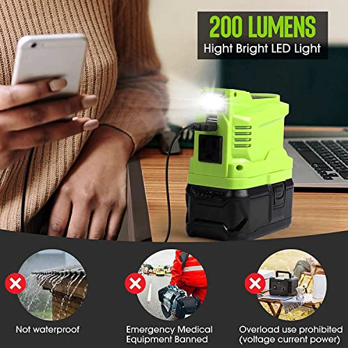 Portable Power Supply Inverter for Ryobi 18V Lithium Battery, TEPULAS DC 18V to AC 120V Power Inverter Generator 150W, Power Source USB Phone Charger Adapter for Ryobi with AC Outlet & LED Light