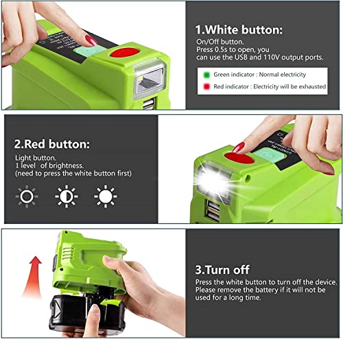 Portable Power Supply Inverter for Ryobi 18V Lithium Battery, TEPULAS DC 18V to AC 120V Power Inverter Generator 150W, Power Source USB Phone Charger Adapter for Ryobi with AC Outlet & LED Light