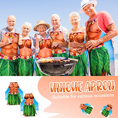 2 Pack Funny Creative Cooking Couples Apron with Adjustable Waist Ties Muscle Man Bikini Girl Aprons for Party (Hula Theme)