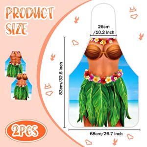 2 Pack Funny Creative Cooking Couples Apron with Adjustable Waist Ties Muscle Man Bikini Girl Aprons for Party (Hula Theme)