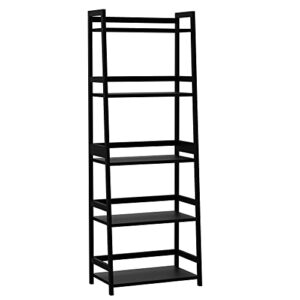 wtz upgraded bookshelf, storage book shelves, 5 tier tall bookcase, modern open ladder shelf for bedroom, living room, bathroom, kids room, office, mc-509 (black)