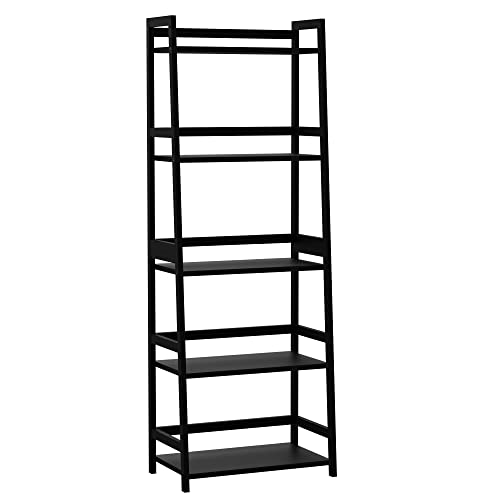 WTZ Upgraded Bookshelf, Storage Book Shelves, 5 Tier Tall Bookcase, Modern Open Ladder Shelf for Bedroom, Living Room, Bathroom, Kids Room, Office, MC-509 (Black)