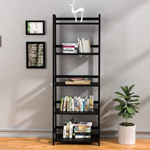 WTZ Upgraded Bookshelf, Storage Book Shelves, 5 Tier Tall Bookcase, Modern Open Ladder Shelf for Bedroom, Living Room, Bathroom, Kids Room, Office, MC-509 (Black)