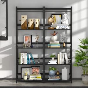 WTZ Upgraded Bookshelf, Storage Book Shelves, 5 Tier Tall Bookcase, Modern Open Ladder Shelf for Bedroom, Living Room, Bathroom, Kids Room, Office, MC-509 (Black)