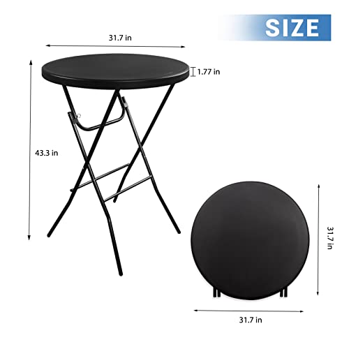 Byliable 32in Cocktail Table High Top Folding Table, Portable Bar Height Folding Table Round with Removable Legs, Indoor Outdoor Banquet Table for Parties, Commercial, Speech, School- Granite Black