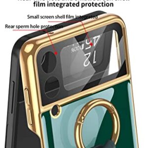 BAILI Samsung Z Flip4 Case with Ring and Retractable Elk Kickstand, Galaxy Z Flip 4 Cover Ultra-Slim PC Protective Cover Built-in Small Screen Shell Film for Samsung Galaxy Z Flip4-Black