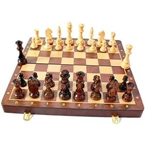ojoink wooden chess set, portable chess set for adults, folding wooden chess board, for kids and adults