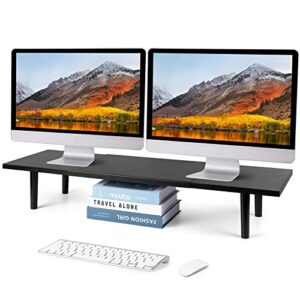 loteyike dual monitor stand for 2 monitors, large monitor riser with adjustable length desk shelf organizer, computer monitor stand for desktop, computer,laptop,screen,printer,tv (black color)