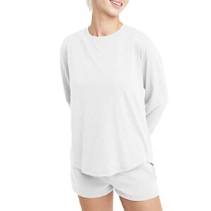 hanes originals tri-blend long-sleeve t-shirt, crewneck tee for women, relaxed fit, eco white, large
