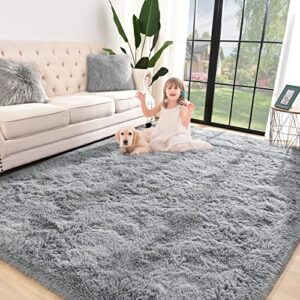 jelymark super soft shaggy rug for bedroom, 8x10 feet fluffy carpet for living room, fuzzy indoor plush area rug for home decor, furry floor rugs for dorm, kids nursery rug for girls, grey