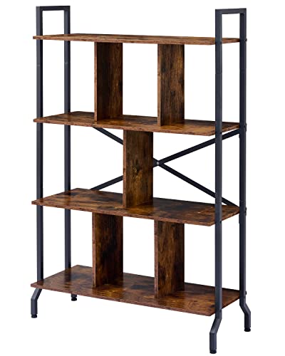 Tajsoon Bookshelf 4 Tier Tall Bookcase, Storage Rack Shelf with Steel Frame, Wood Bookcase Shelf Storage Organizer, Free Standing Storage Shelving Unit for Home Office, Living Room, Bedroom, Kitchen