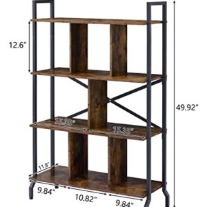 Tajsoon Bookshelf 4 Tier Tall Bookcase, Storage Rack Shelf with Steel Frame, Wood Bookcase Shelf Storage Organizer, Free Standing Storage Shelving Unit for Home Office, Living Room, Bedroom, Kitchen