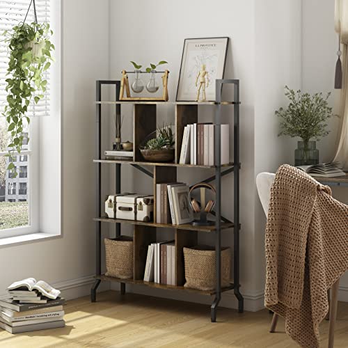 Tajsoon Bookshelf 4 Tier Tall Bookcase, Storage Rack Shelf with Steel Frame, Wood Bookcase Shelf Storage Organizer, Free Standing Storage Shelving Unit for Home Office, Living Room, Bedroom, Kitchen