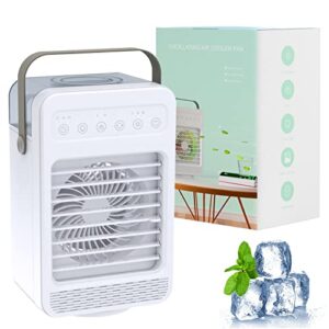 Portable Air Conditioner, Personal Air Cooler Mini with 2 Mists 4 Speeds, 120°Auto Oscillation, 600ML Tank, 2/4/6H Timer, 7 Colors Light, Evaporative Air Cooler Fan for Room Office Bedroom Camping