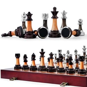 VAMSLOVE Chess Set Large 16''/42cm Folding Wooden Board with Deluxe Weighted Acrylic Chess Pieces - 3.5" King with Storage Slots for Adults House Warming Retirement Gift