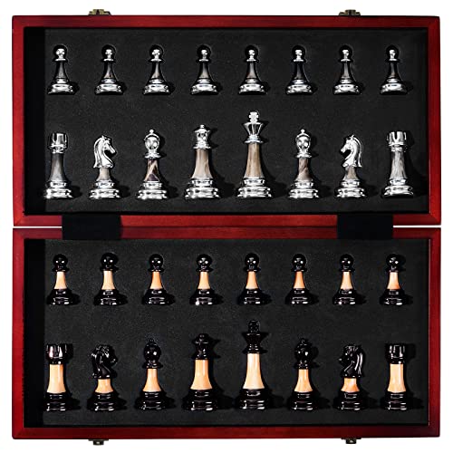 VAMSLOVE Chess Set Large 16''/42cm Folding Wooden Board with Deluxe Weighted Acrylic Chess Pieces - 3.5" King with Storage Slots for Adults House Warming Retirement Gift