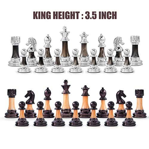 VAMSLOVE Chess Set Large 16''/42cm Folding Wooden Board with Deluxe Weighted Acrylic Chess Pieces - 3.5" King with Storage Slots for Adults House Warming Retirement Gift