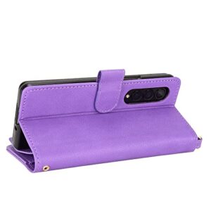 EAXER for Samsung Galaxy Z Fold3 5G Case, Wallet Case Magnetic PU Leather Wallet Card Holder Zipper Straps Phone Protective Case Cover (Purple)