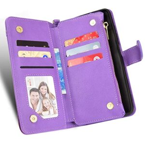 EAXER for Samsung Galaxy Z Fold3 5G Case, Wallet Case Magnetic PU Leather Wallet Card Holder Zipper Straps Phone Protective Case Cover (Purple)