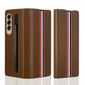 eaxer compatible with samsung galaxy z fold 3 5g case, with s-pen pocket, luxury pu leather all-inclusive case cover with s pen holder (brown)