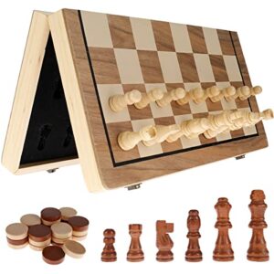 ba1 56pcs chess and checkers set chess game set wooden 2-in-1 board game magnetic travel chess board game portable board games accessories with drawstring storage pouch for kids adults ba1