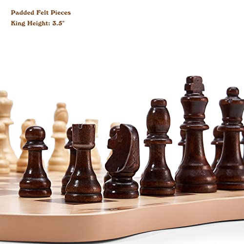 VAMSLOVE Wooden Chess Board Set Large Unique Chessboard (Playing Area 15 x 15inch) with 3.5" King Chess Pieces Durable Modern Gift for Chess Lover Home Decor