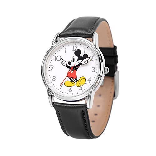 Disney Mickey Mouse Adult Classic Cardiff Articulating Hands Analog Quartz Leather Strap Watch