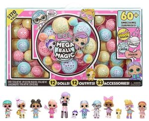 lol surprise mega ball magic - 12 collectible dolls, 60+ surprises, 170 value, 4 unboxing experiences, squish sand, bubbles, gel crush, shell smash, mix/match fashions limited edition gift, girls 3+