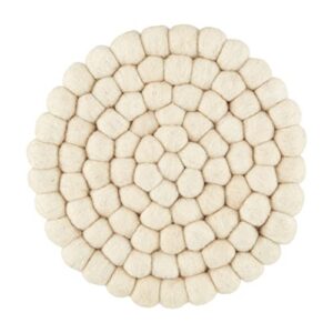 mud pie felted wool trivet, small 5" x 4" dia | large 6 1/2" x 4 1/4" dia, white