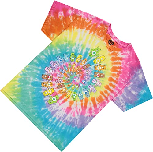 Care Bears Men's Tie-Dye Swirl Friends Spiral Graphic Pattern T-Shirt (Small)