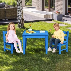 Costzon Kids Table and Chair Set, 3 Piece All-Weather Activity Table for Indoor & Outdoor, Heavy-Duty & Waterproof Furniture Set for Playroom, Nursery, Backyard, Toddler Table and Chair Set (Blue)