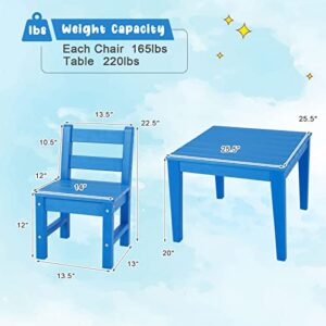 Costzon Kids Table and Chair Set, 3 Piece All-Weather Activity Table for Indoor & Outdoor, Heavy-Duty & Waterproof Furniture Set for Playroom, Nursery, Backyard, Toddler Table and Chair Set (Blue)