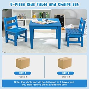 Costzon Kids Table and Chair Set, 3 Piece All-Weather Activity Table for Indoor & Outdoor, Heavy-Duty & Waterproof Furniture Set for Playroom, Nursery, Backyard, Toddler Table and Chair Set (Blue)