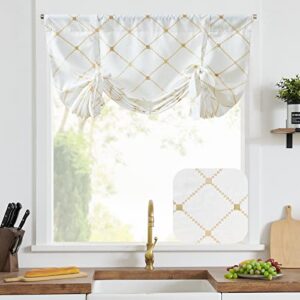 jinchan Tie Up Valance Curtain with Diamond Embroidery 45 Inch Geometric Valance Rod Pocket Adjustable Tie-up Shade Valance Window Treatments for Living Room Kitchen Light Filtering 1 Panel Gold