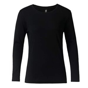 100% merino wool t-shirt for women's long sleeve base layers odor resistance for outdoor black