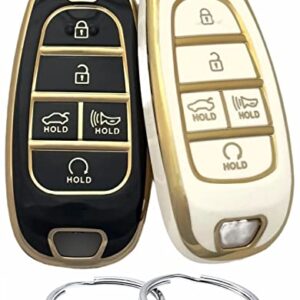 REPROTECTING TPU Key Fob Cover Compatible with (5 Buttons) 2019-2023 Hyundai Sonata Sanata Fe Tucson Palisade (Black/White)