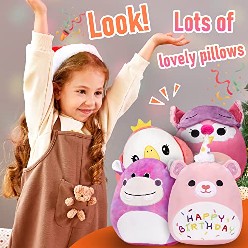 BSTAOFY Pink Happy Birthday Teddy Bear Soft Plush Pillow Birthday Stuffed Animals Squishy Pillows Gifts for Toddler Kids Girls Birthday Party Decrations, 12''