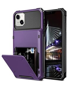 vofolen case for iphone 13 wallet 4-card holder id slot flip door hidden pocket anti-scratch dual layer hybrid tpu bumper armor protective hard shell back cover for iphone 13 6.1 inch greypurple