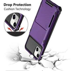 Vofolen Case for iPhone 13 Wallet 4-Card Holder ID Slot Flip Door Hidden Pocket Anti-Scratch Dual Layer Hybrid TPU Bumper Armor Protective Hard Shell Back Cover for iPhone 13 6.1 inch GreyPurple