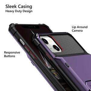 Vofolen Case for iPhone 13 Wallet 4-Card Holder ID Slot Flip Door Hidden Pocket Anti-Scratch Dual Layer Hybrid TPU Bumper Armor Protective Hard Shell Back Cover for iPhone 13 6.1 inch GreyPurple