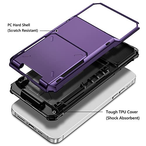 Vofolen Case for iPhone 13 Wallet 4-Card Holder ID Slot Flip Door Hidden Pocket Anti-Scratch Dual Layer Hybrid TPU Bumper Armor Protective Hard Shell Back Cover for iPhone 13 6.1 inch GreyPurple