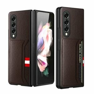 eaxer for samsung galaxy z fold 3 5g case, shockproof leather wallet card holder luxury pu leather card holder slots case cover (brown)